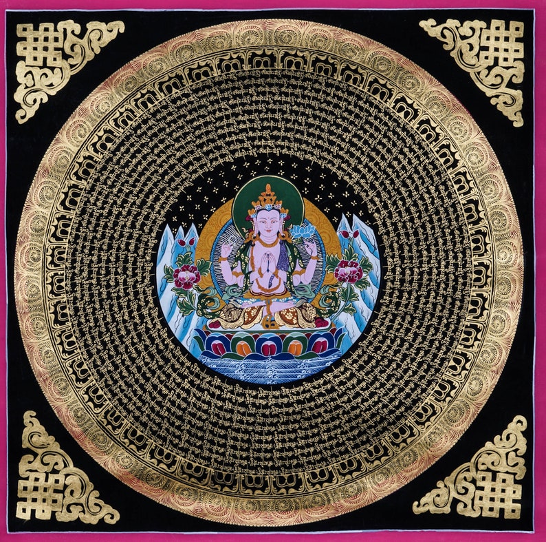 Hand Painted Chengresi Mandala Meditation Thangka Painting