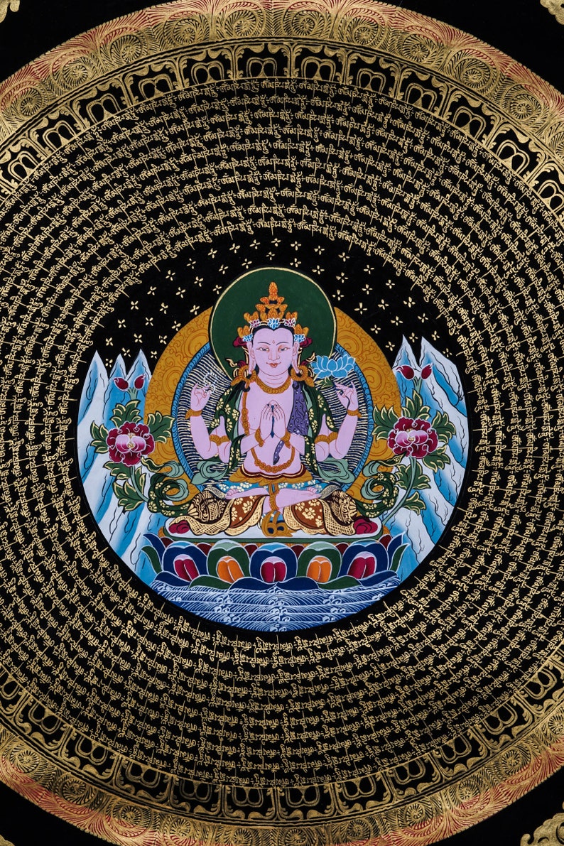 Hand Painted Chengresi Mandala Meditation Thangka Painting