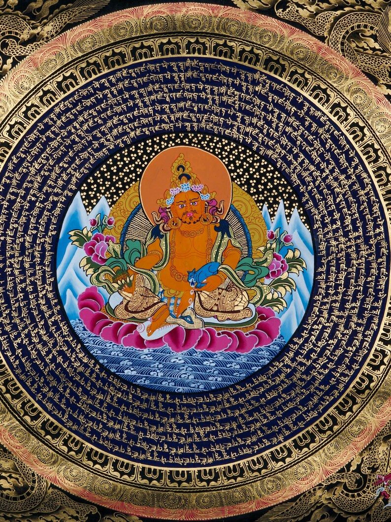 Hand Painted Thangka Kuber Mantra Mandala Colorful Thangka Painting