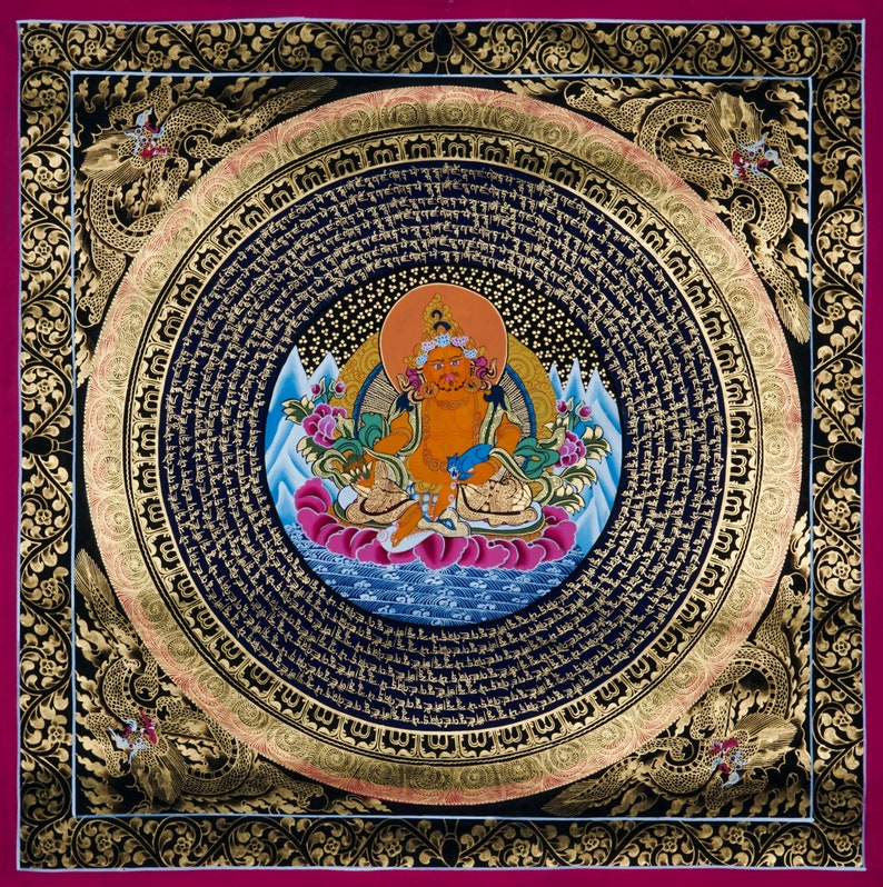 Hand Painted Thangka Kuber Mantra Mandala Colorful Thangka Painting