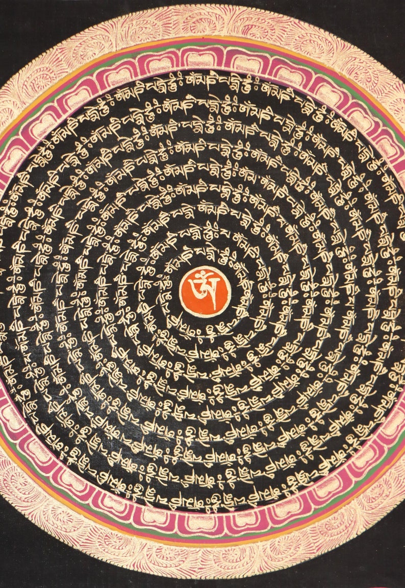 Hand Painted Tibetan Om Mantra Mandala Thangka Painting