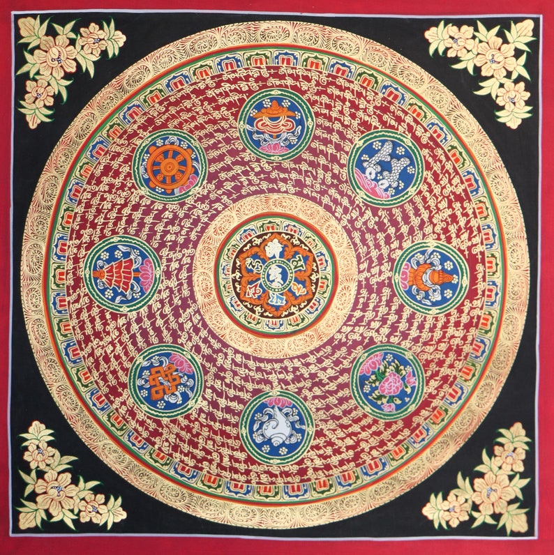 Mantra Mandala With 8 Auspicious Tibetan symbol