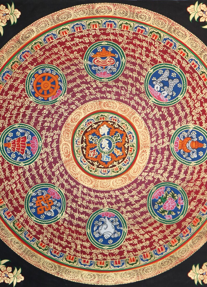 Mantra Mandala With 8 Auspicious Tibetan symbol