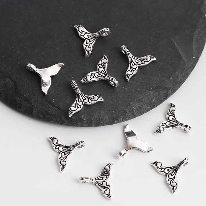 S925 sterling silver fishtail pendant DIY bracelet spacer beads(10pcs)