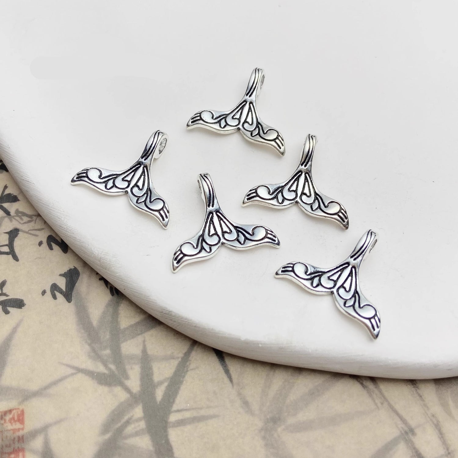 S925 sterling silver fishtail pendant DIY bracelet spacer beads(10pcs)
