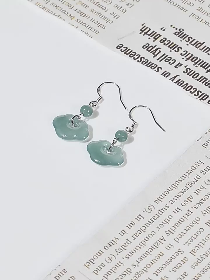 Natural A-Grade Blue Water Jadeite Ruyi Earrings – S925 Silver, Ice Jade for Women