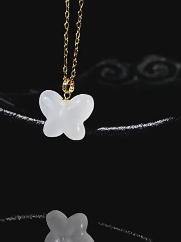 Natural Aged Hetian White Jade Butterfly Harmony Pendant for Women