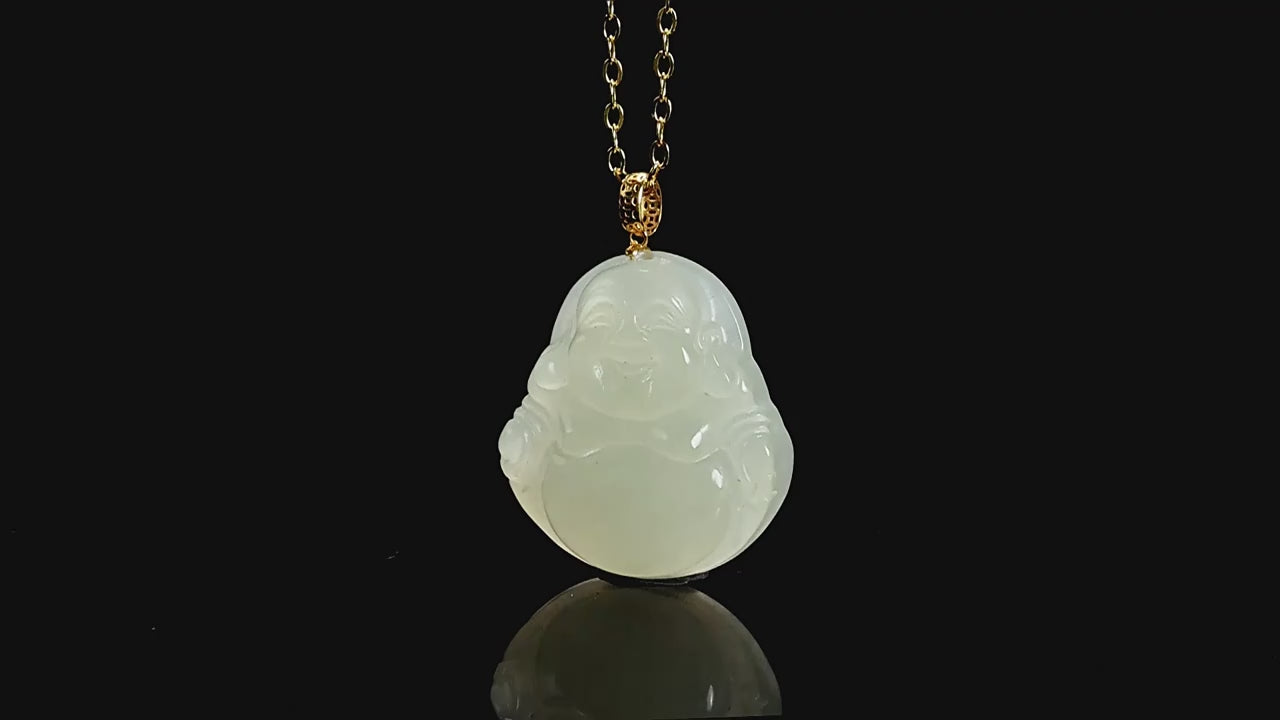 Natural Hetian White Jade Laughing Buddha Pendant for Women