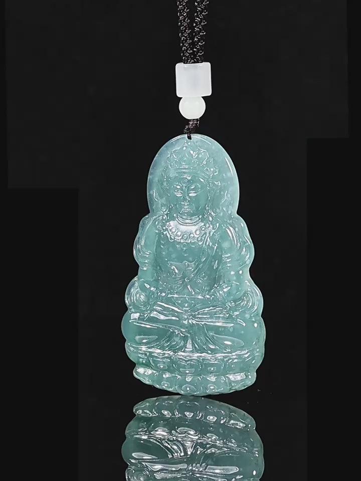 Natural Blue Water Jadeite Tara Guanyin Pendant – A-Grade Jade, Spiritual Protection Talisman