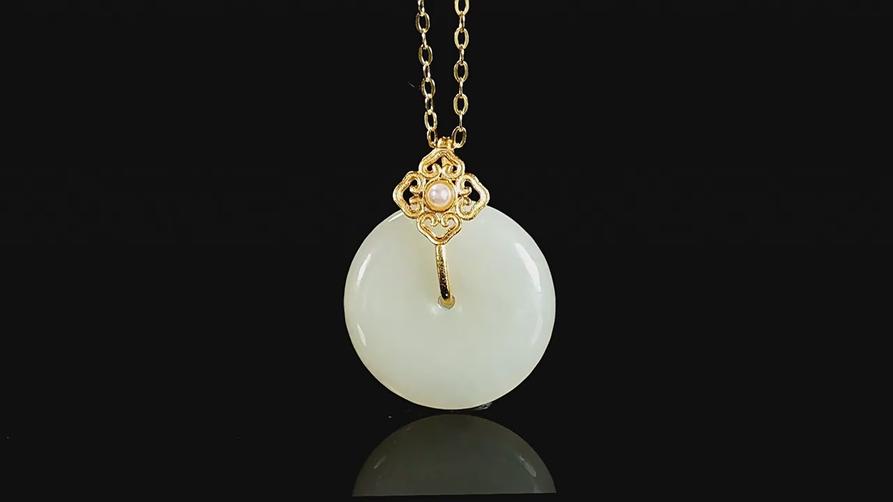Natural Aged Hetian White Jade Peace Circle Pendant – Women’s Talisman of Safety & Harmony