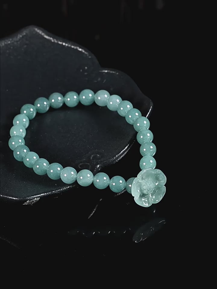 Natural A-Grade Blue Water Jadeite Peach Blossom Bracelet