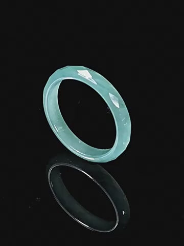 Natural A-Grade Blue Water Jadeite Diamond-Cut Ring – Unisex Couple's Ring, Elegant Design