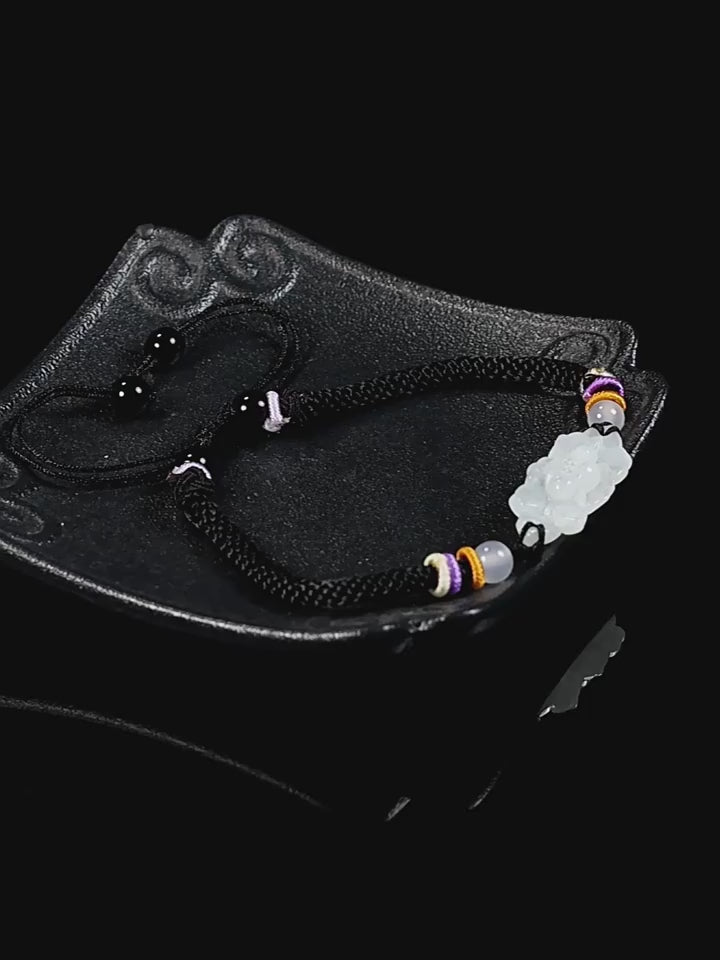 Natural A-Grade Jadeite Lotus Bracelet – Handmade Woven Cord Jewelry, Adjustable Lucky Charm for Men & Women