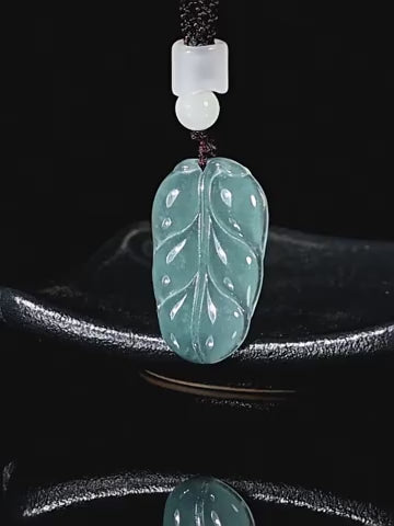 Natural Blue Water Jadeite Leaf Pendant – A-Grade Jade, Elegant Spiritual Necklace