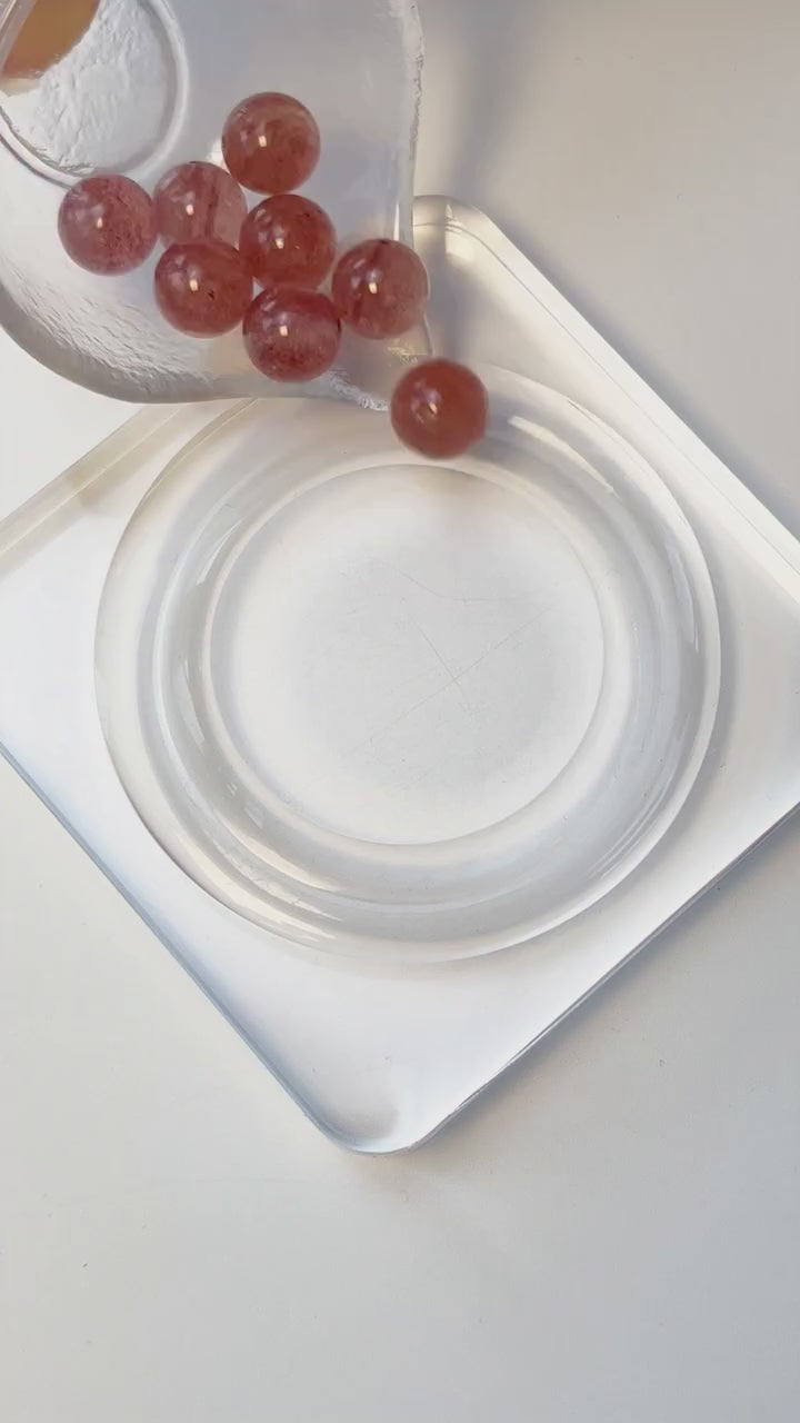 White Cat Eye & Strawberry Quartz Crystal Bracelet with Butterfly Charm – Personalized Handmade Energy Beads