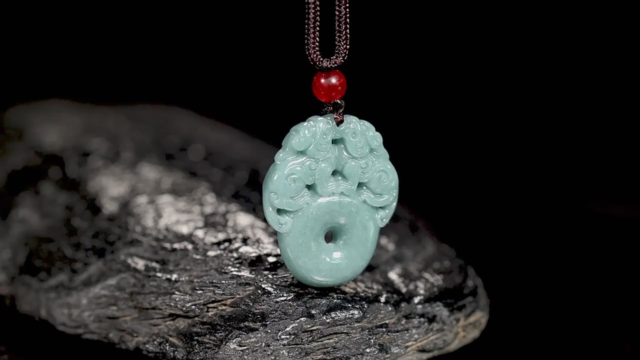 Natural Ice Blue Jadeite Double Pi Xiu “Peace Coin” Pendant – Genuine A-Grade Blue Water Jade with Adjustable Cord