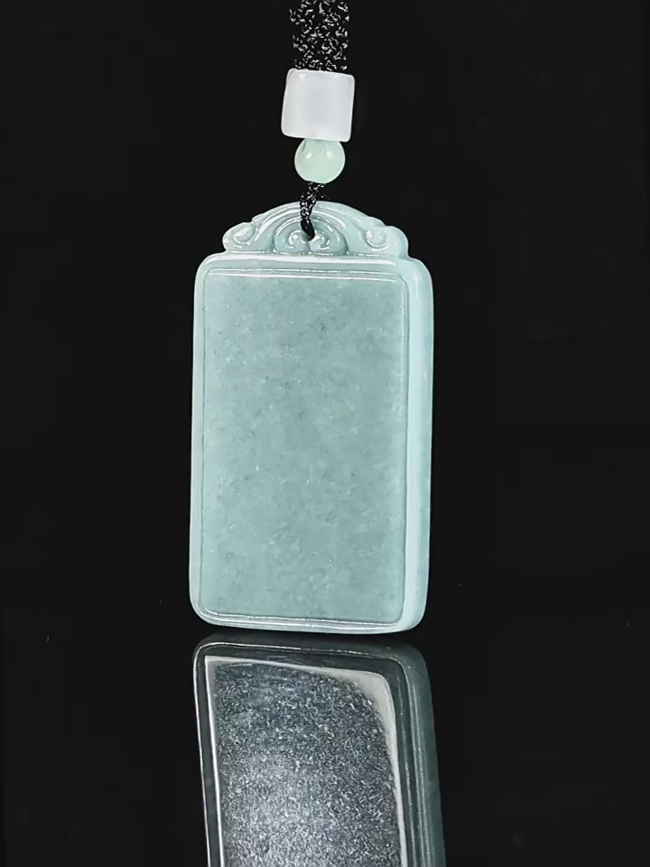 Natural Ice Blue Jadeite “Peace & Safety” Pendant – Genuine A-Grade Blue Water Jade, Feng Shui Talisman