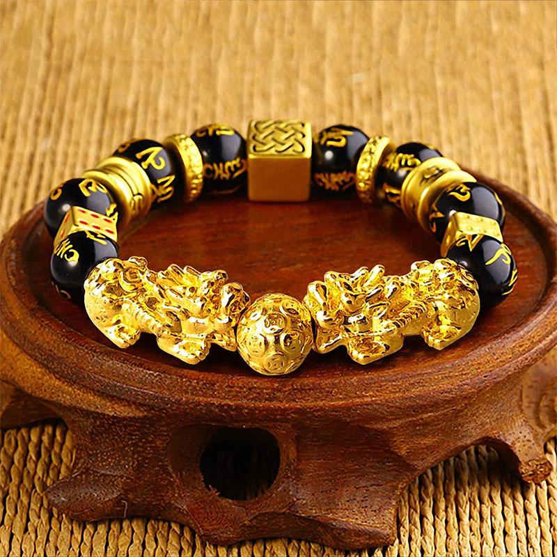 Gold-Plated Double Pixiu Feng Shui Bracelet - Extreme Wealth & Protection