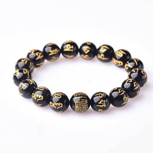 Tibetan Bracelet Obsidian Mani Mantra Bracelet - Luck & Protection