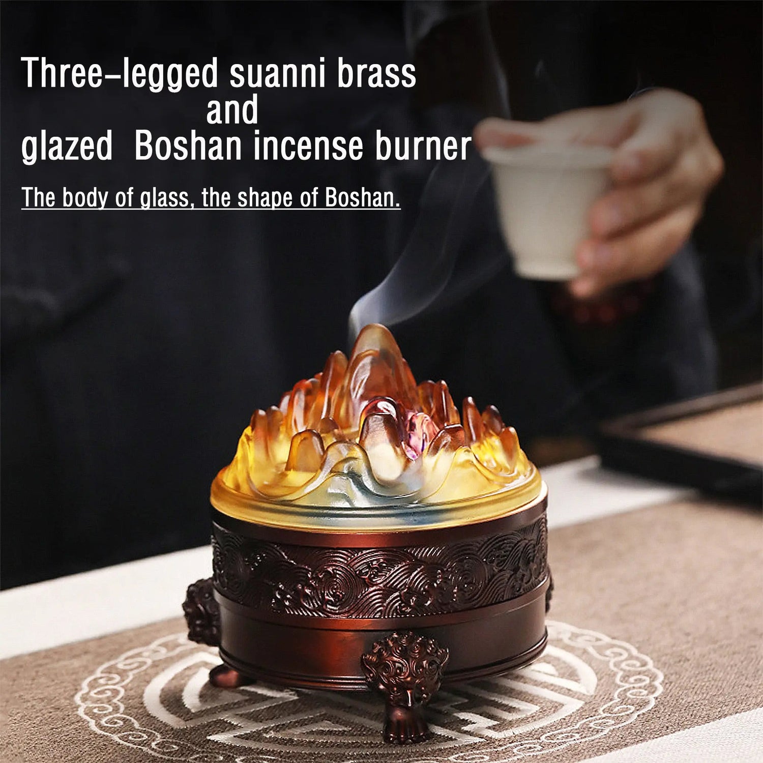 Three-Legged Suanni Brass Glazed Boshan Incense Burner for Deep Meditation